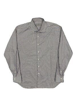 Canali Dress Shirt Check Cotton Italy Yellow/Black Lightweight Long Sleeve 17 XL